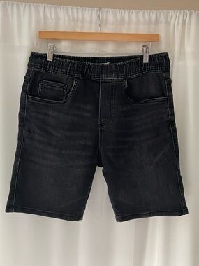 Zara men’s black denim shorts M medium 32 Jean pull on stretchy elastic waist